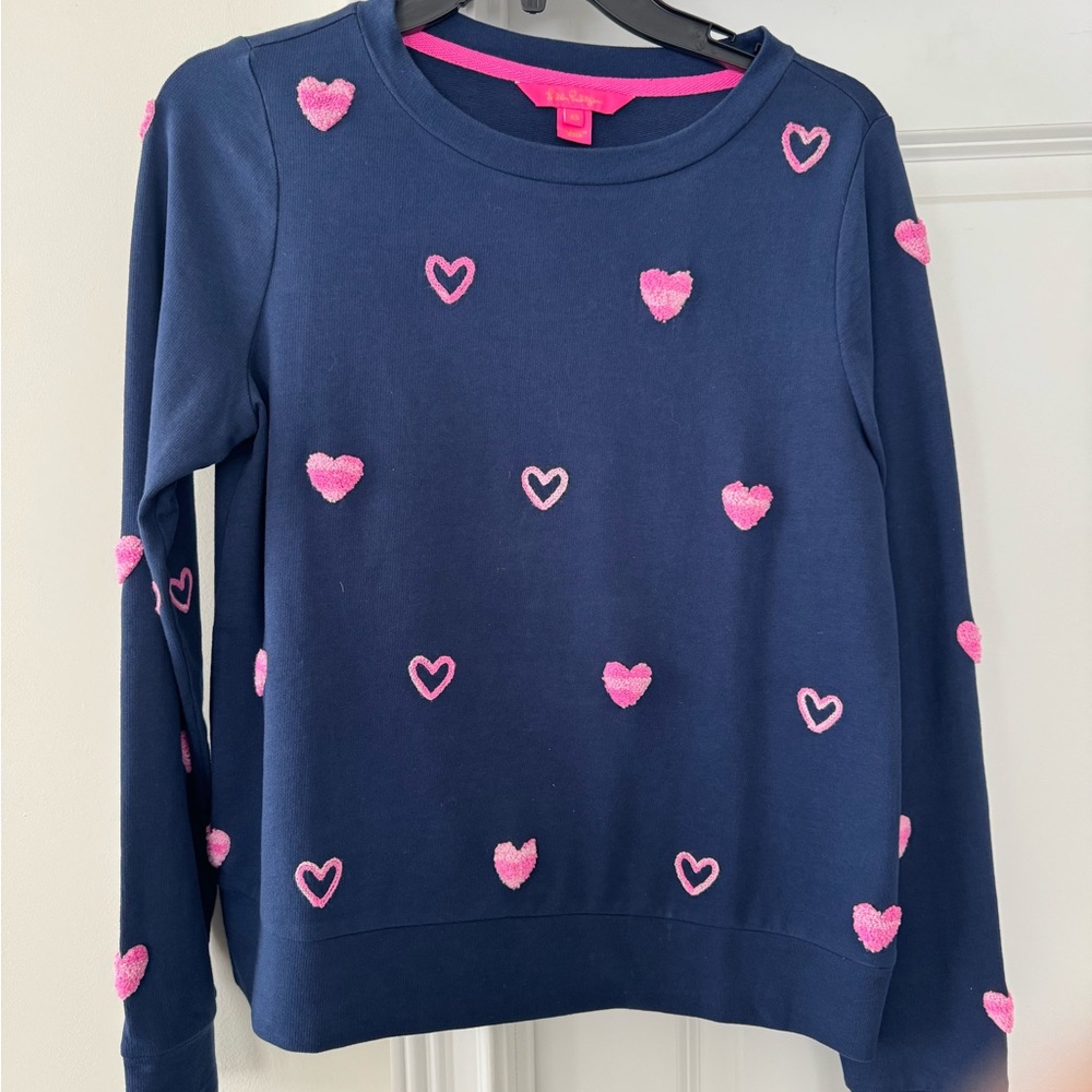 Lilly Pulitzer Navy and Pink Heart Sweater - Picture 3 of 3